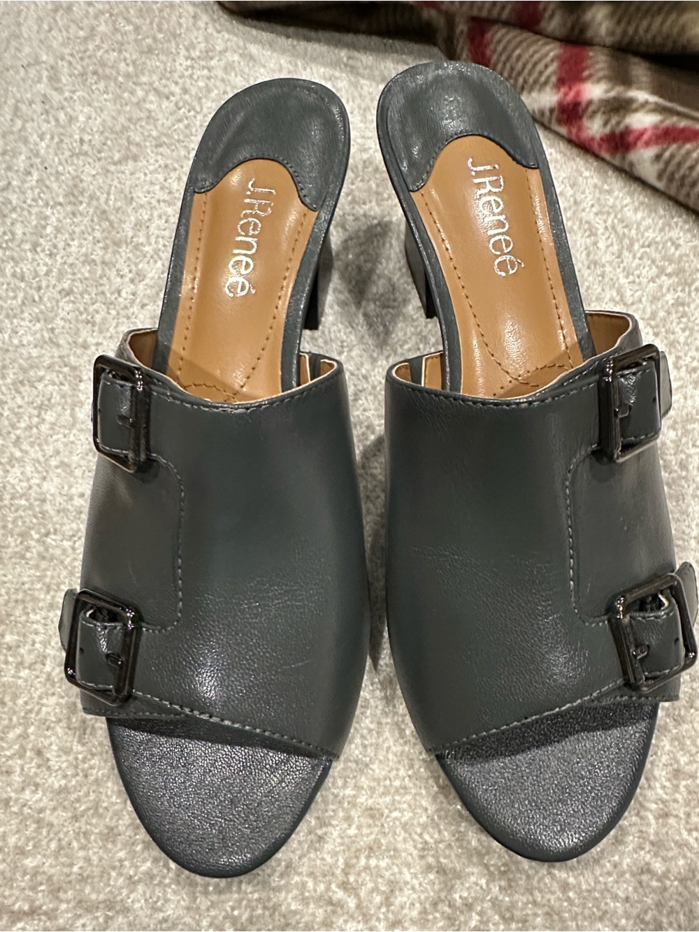 J.Renee Black Double-Buckle Slide Mules NEW WO TAGS